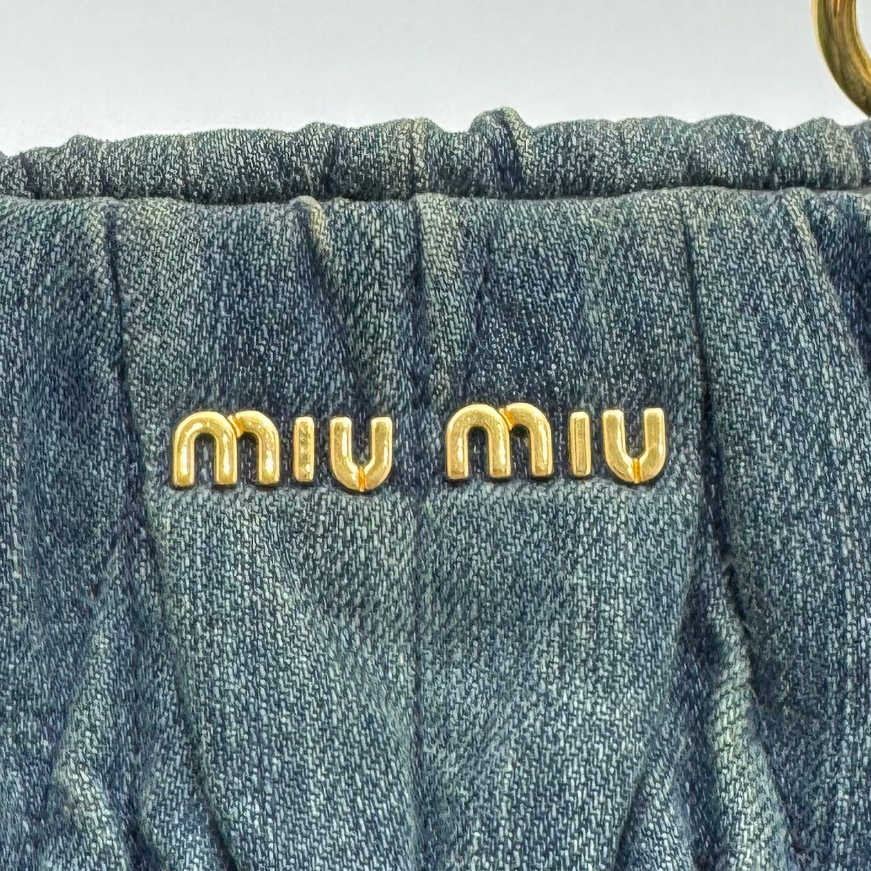 Miu Miu Denim Matelasse Brown Acrylic Handle Two-Way Bag