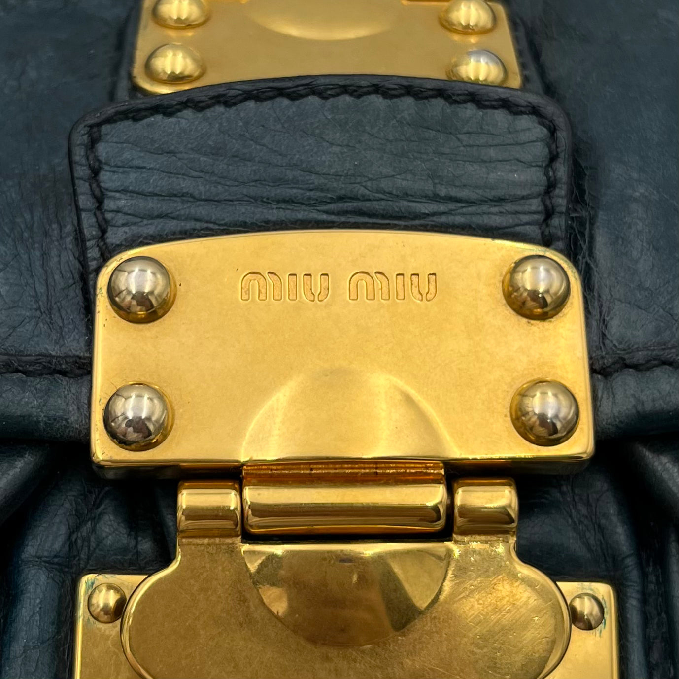 Miu Miu Dark Blue Matelasse Leather Two-Way Bag
