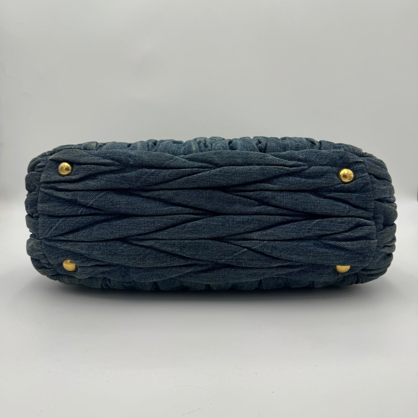 Miu Miu Denim Matelasse Brown Acrylic Handle Two-Way Bag