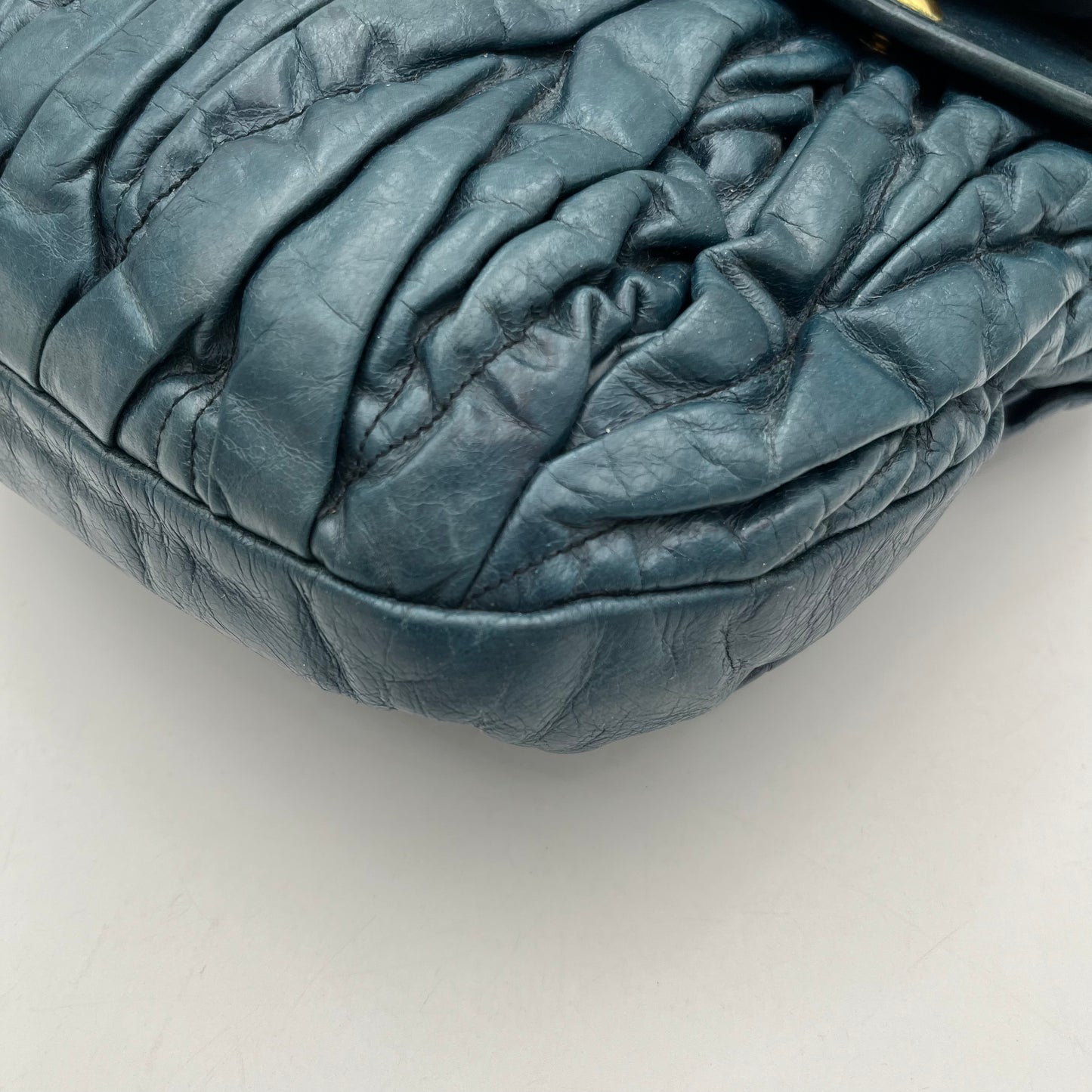 Miu Miu Dark Blue Matelasse Leather Two-Way Bag