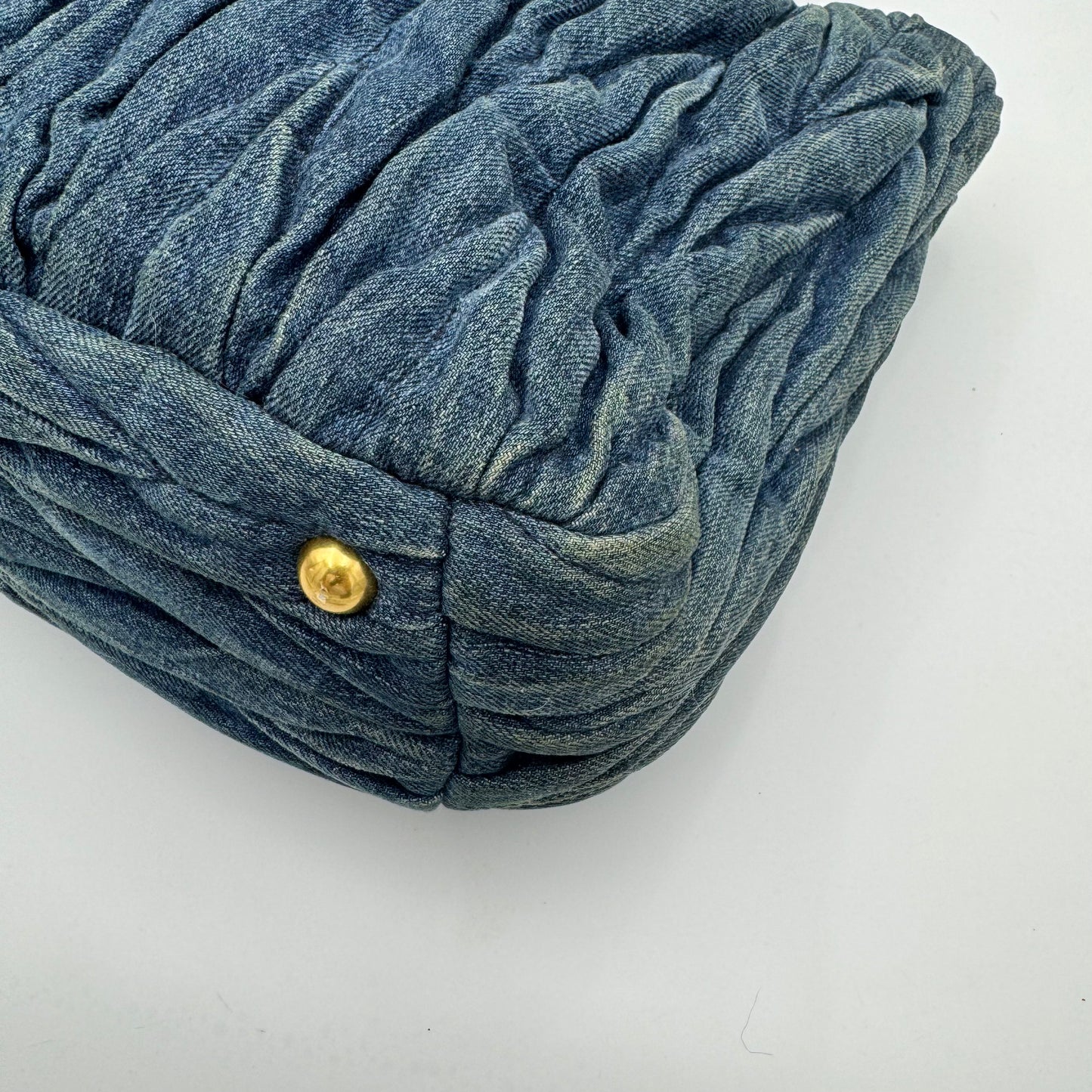 Miu Miu Denim Matelasse Brown Acrylic Handle Two-Way Bag