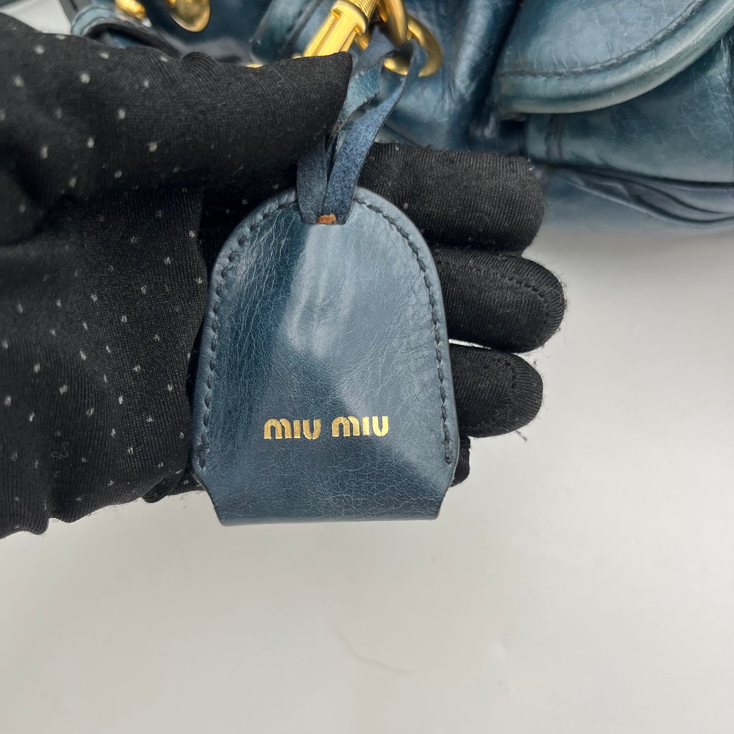 Miu Miu Dark Blue Matelasse Leather Two-Way Bag
