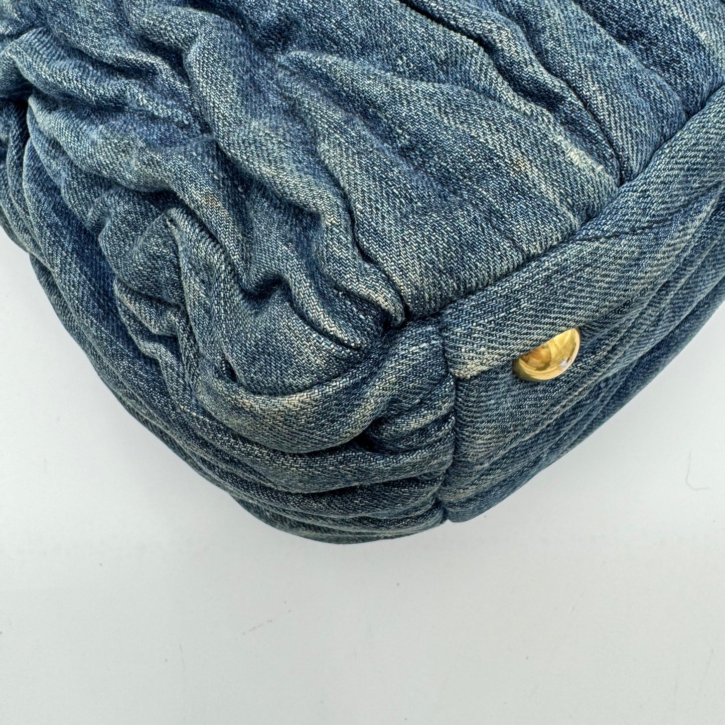 Miu Miu Denim Matelasse Brown Acrylic Handle Two-Way Bag