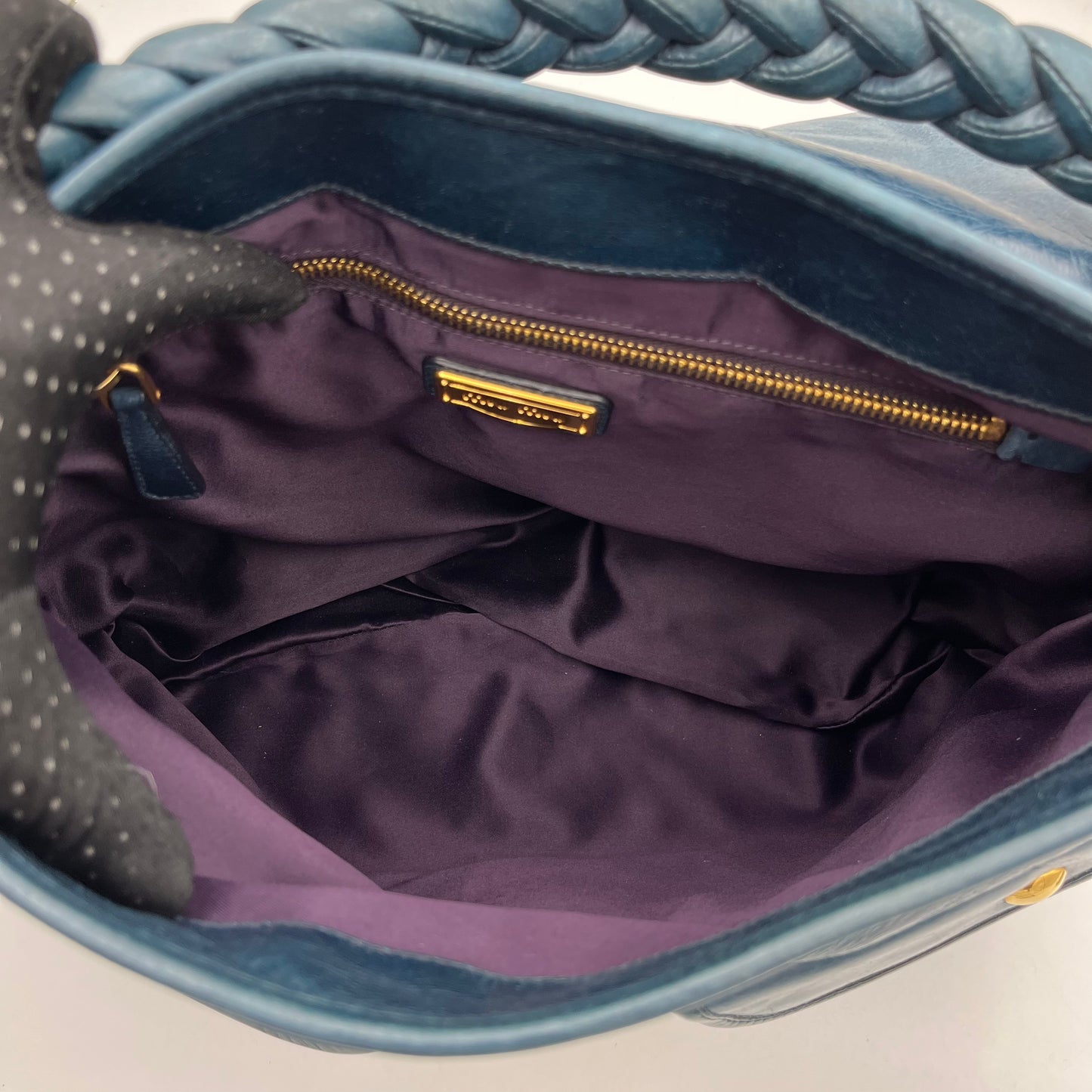 Miu Miu Dark Blue Matelasse Leather Two-Way Bag