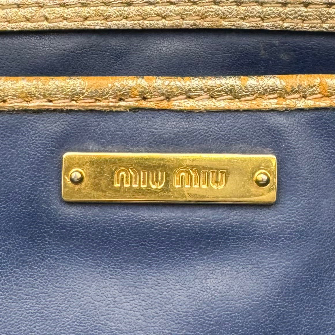 Miu Miu Denim Matelasse Brown Acrylic Handle Two-Way Bag