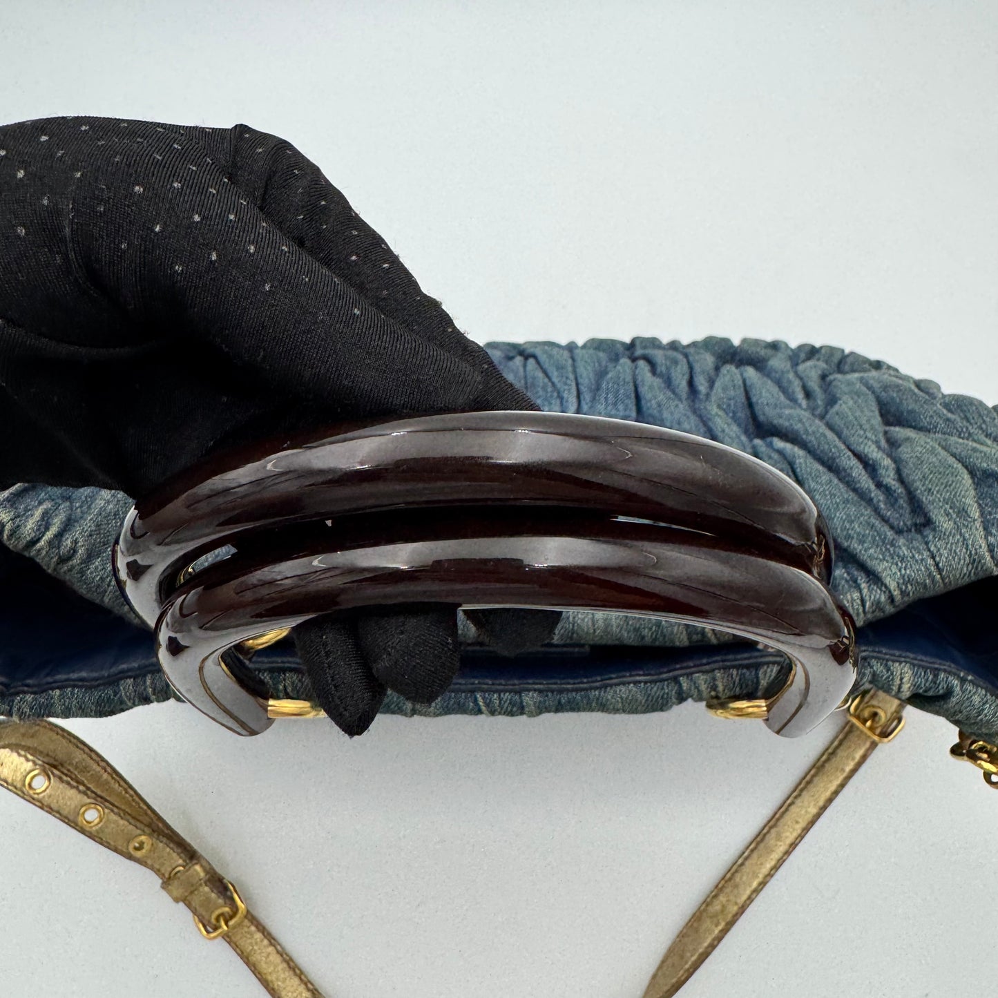 Miu Miu Denim Matelasse Brown Acrylic Handle Two-Way Bag