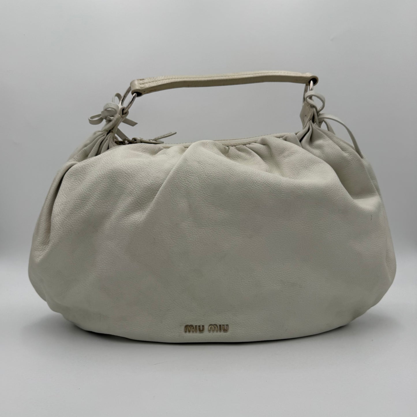 Miu Miu White Leather Bow Large Hobo Bag