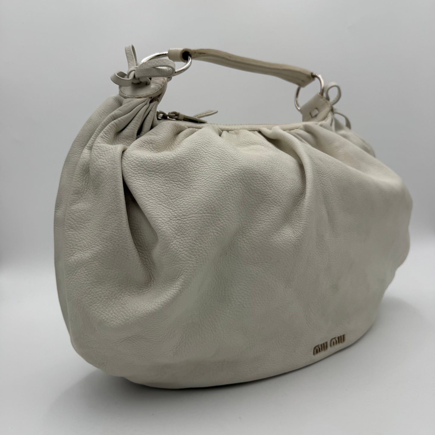Miu Miu White Leather Bow Large Hobo Bag