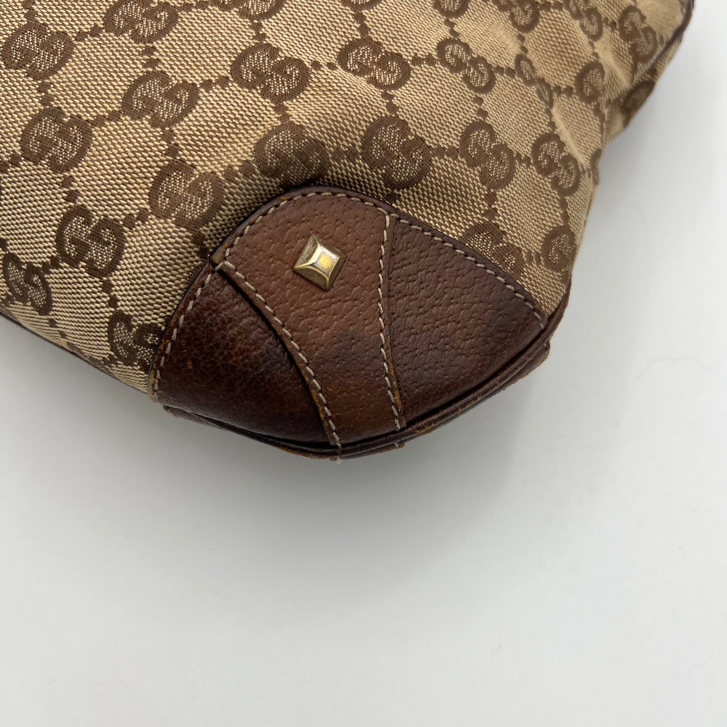 Gucci Brown Monogram Canvas Nailhead Jackie Shoulder Bag