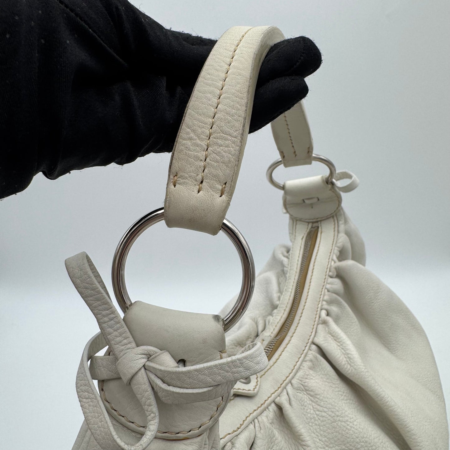 Miu Miu White Leather Bow Large Hobo Bag