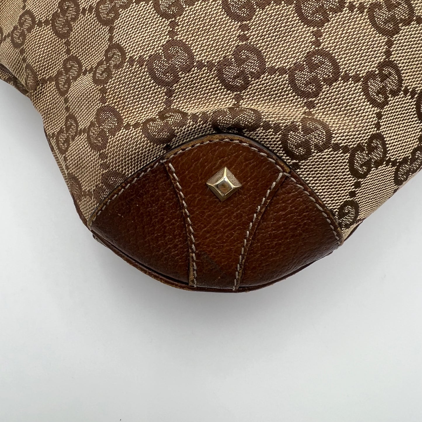 Gucci Brown Monogram Canvas Nailhead Jackie Shoulder Bag