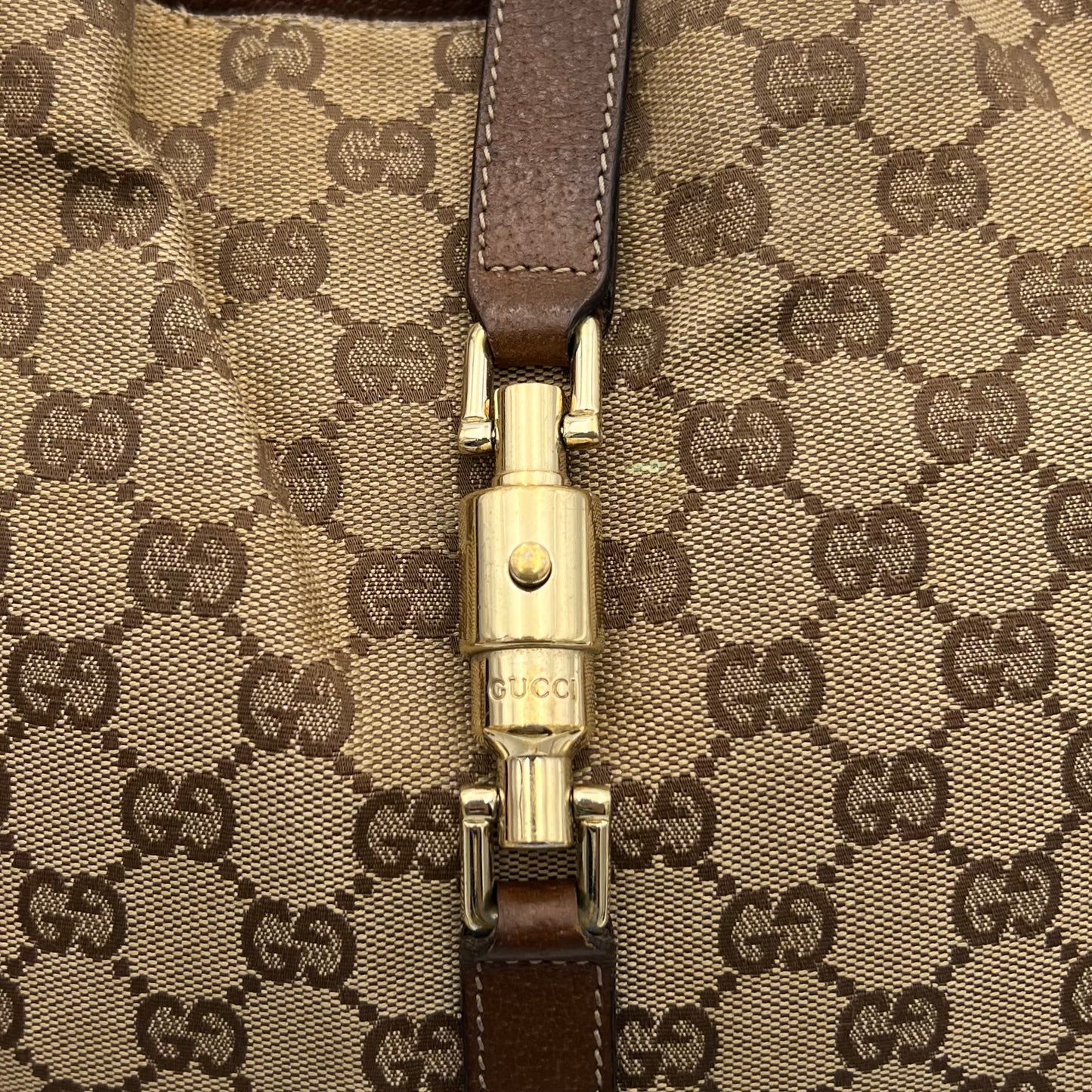 Gucci Brown Monogram Canvas Nailhead Jackie Shoulder Bag