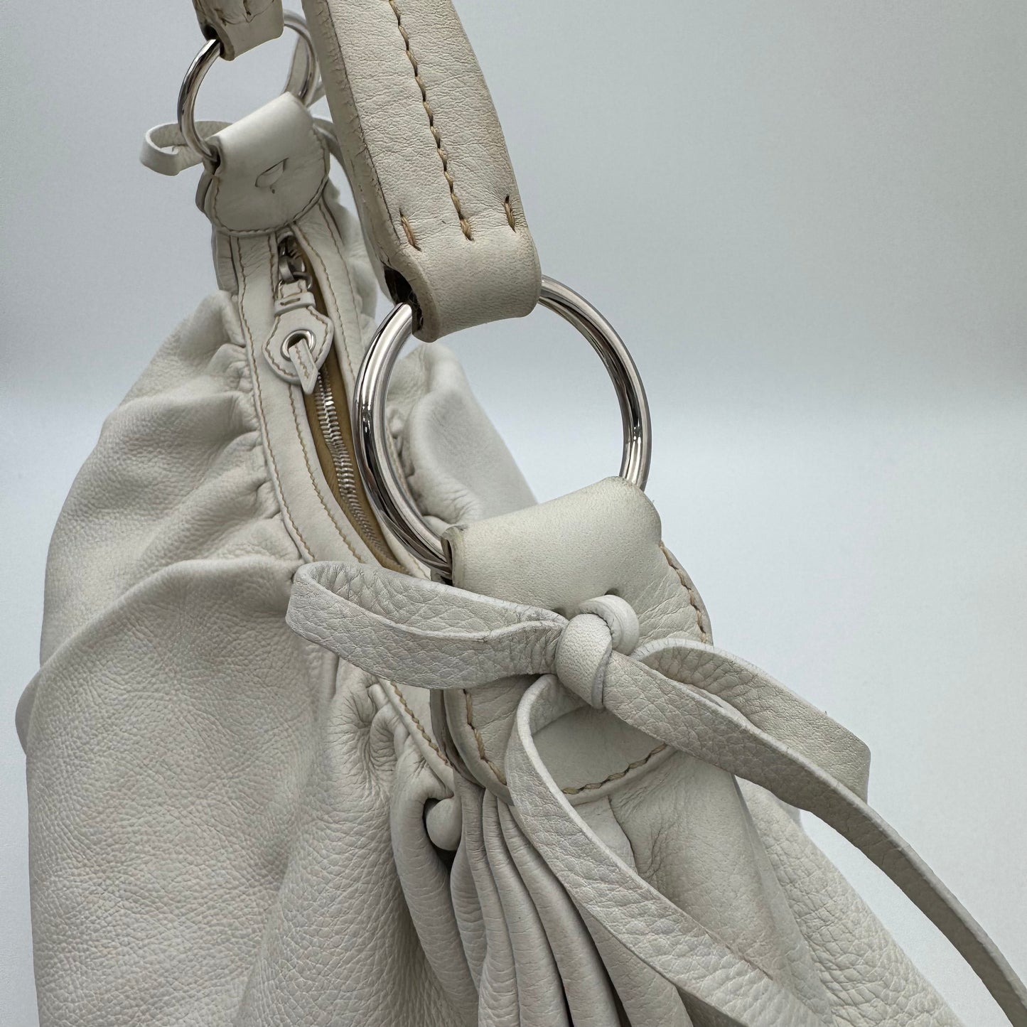 Miu Miu White Leather Bow Large Hobo Bag