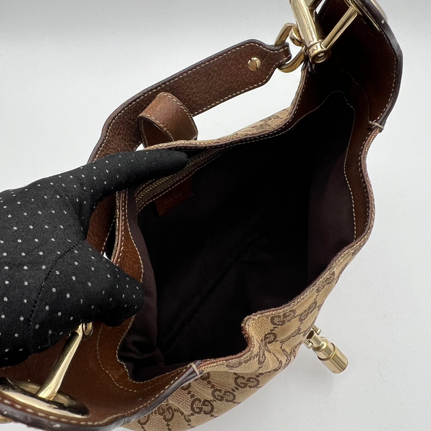 Gucci Brown Monogram Canvas Nailhead Jackie Shoulder Bag
