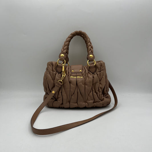 Miu Miu Beige Vitello Leather Small Handbag with Long Strap