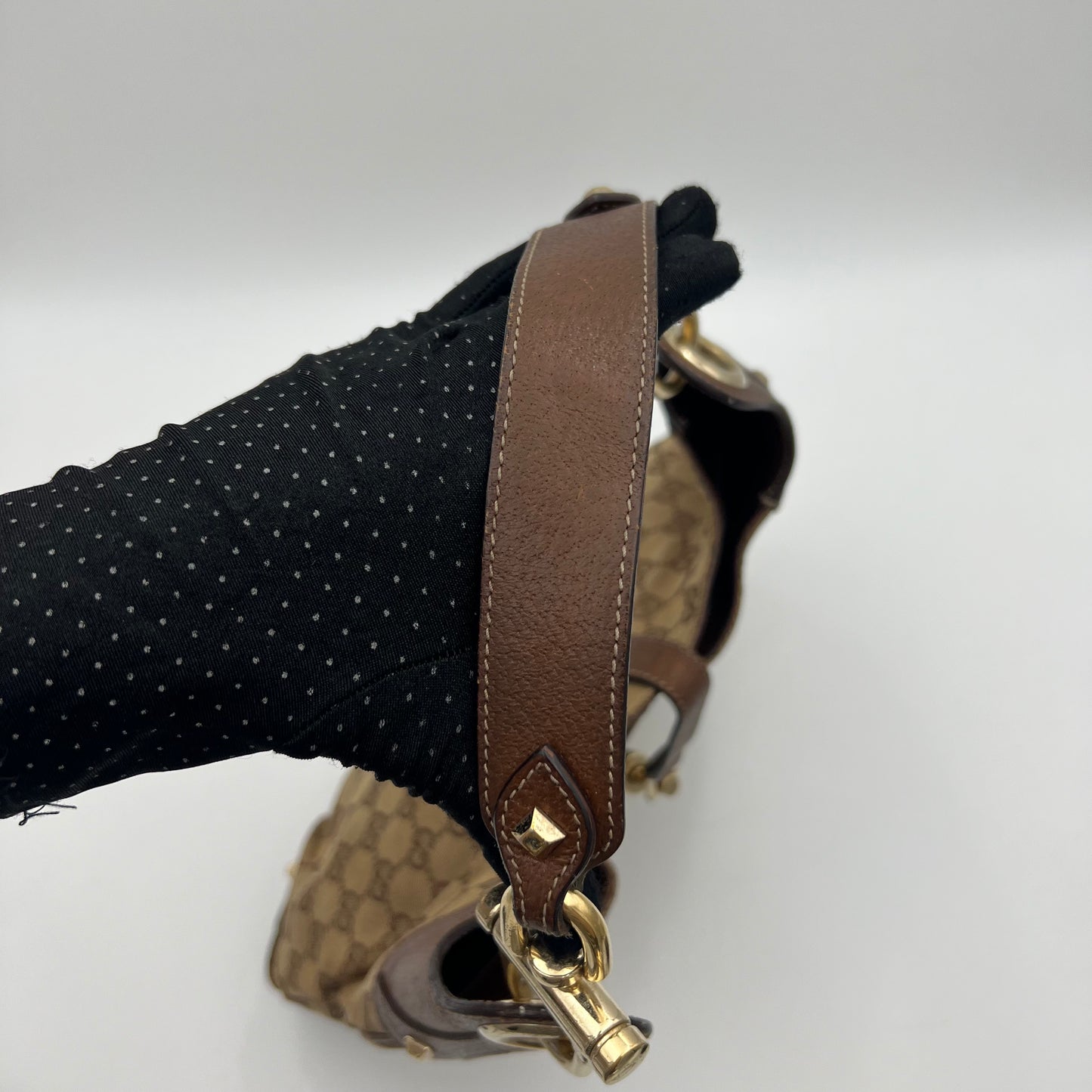 Gucci Brown Monogram Canvas Nailhead Jackie Shoulder Bag