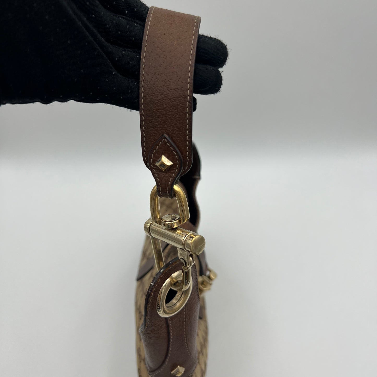 Gucci Brown Monogram Canvas Nailhead Jackie Shoulder Bag