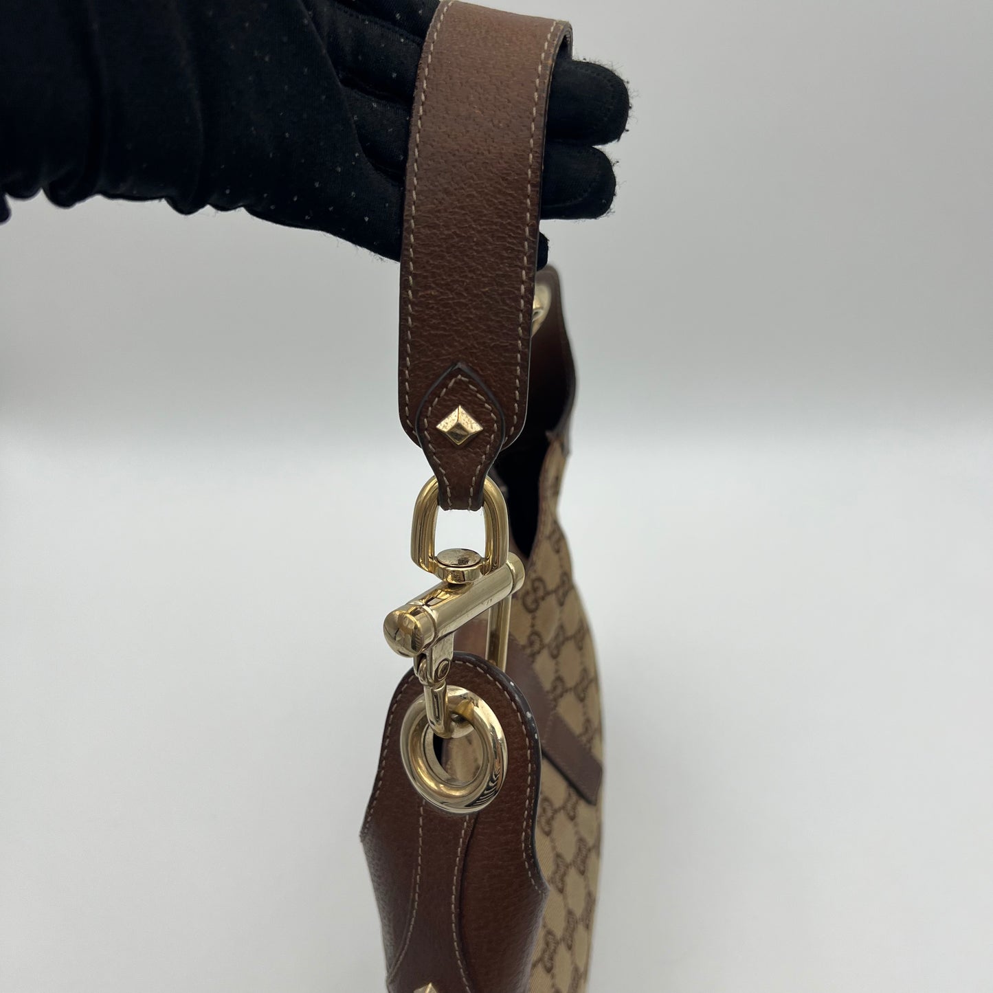 Gucci Brown Monogram Canvas Nailhead Jackie Shoulder Bag