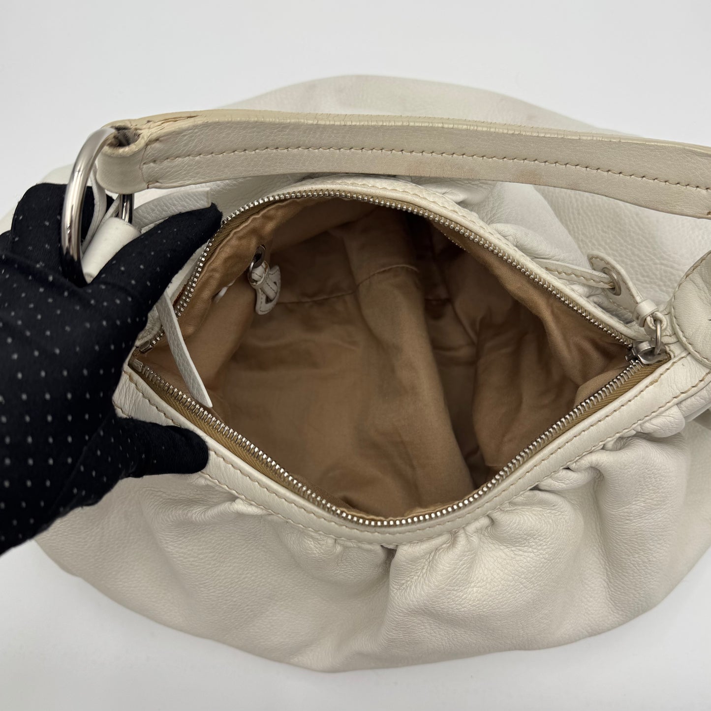 Miu Miu White Leather Bow Large Hobo Bag