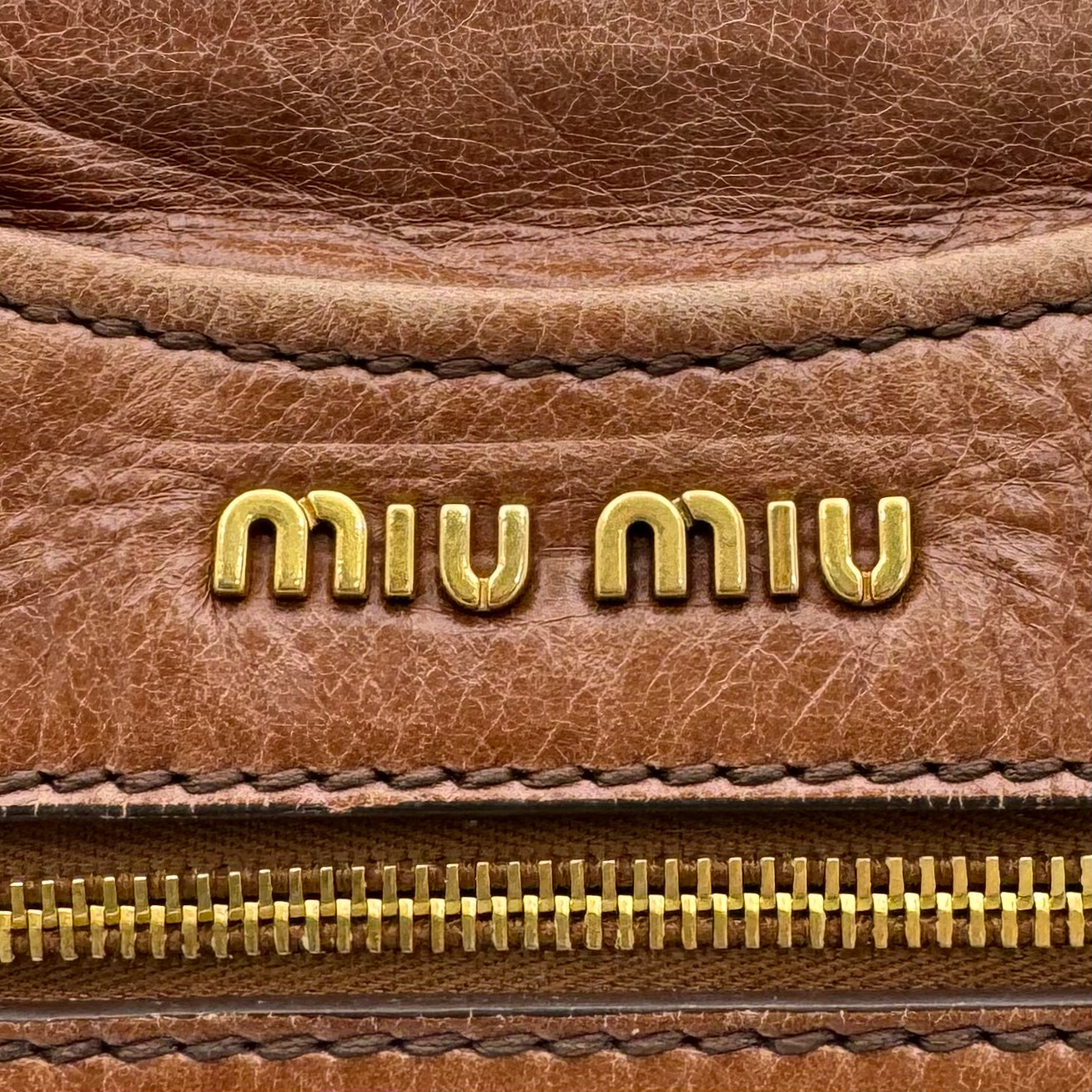 Miu Miu Brown Vitello Lux Leather Studded Heart Charm Large Shoulder Bag