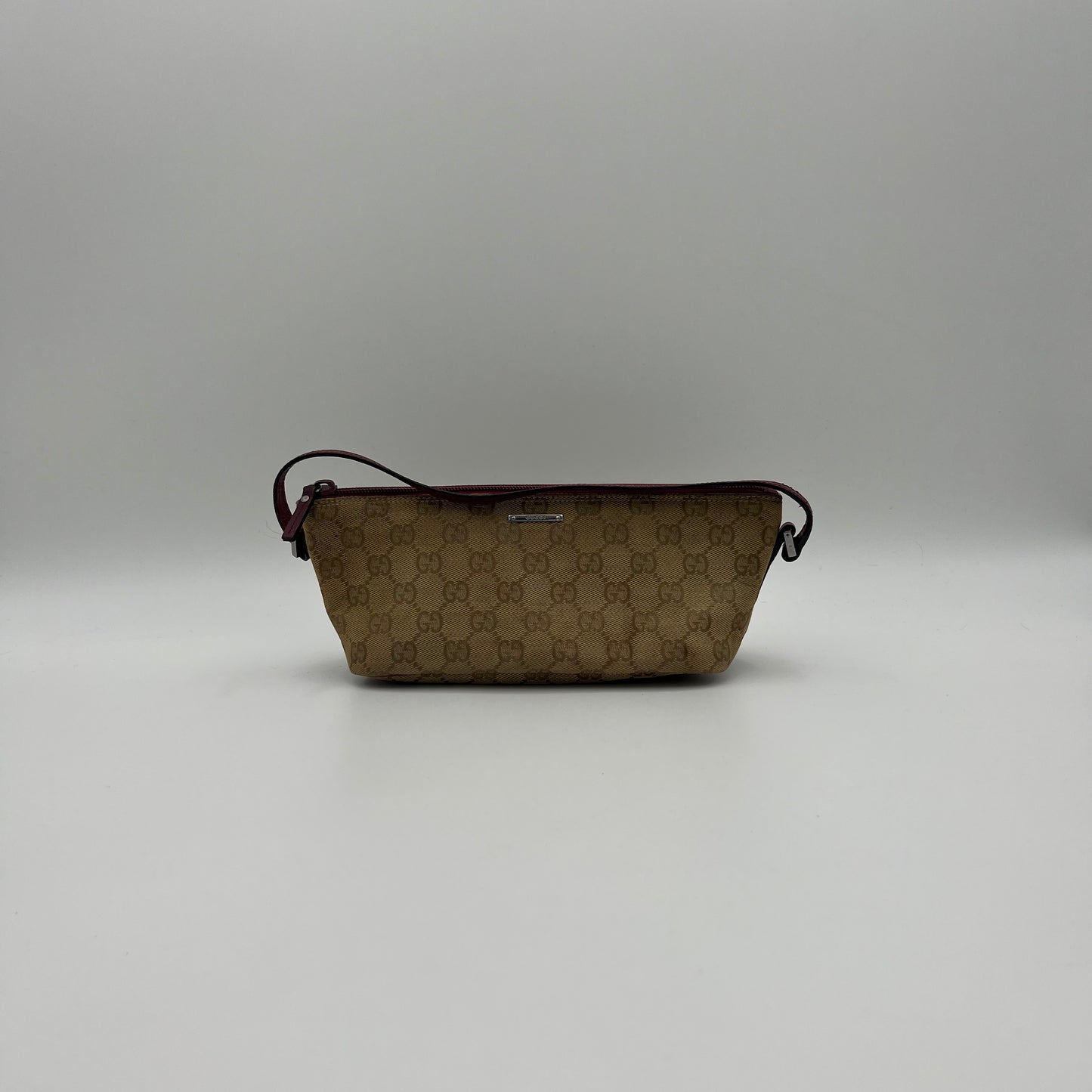 Gucci Beige Monogram Canvas and Pink Leather Boat Pochette