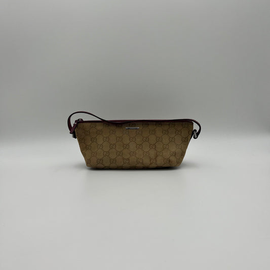 Gucci Beige Monogram Canvas and Pink Leather Boat Pochette