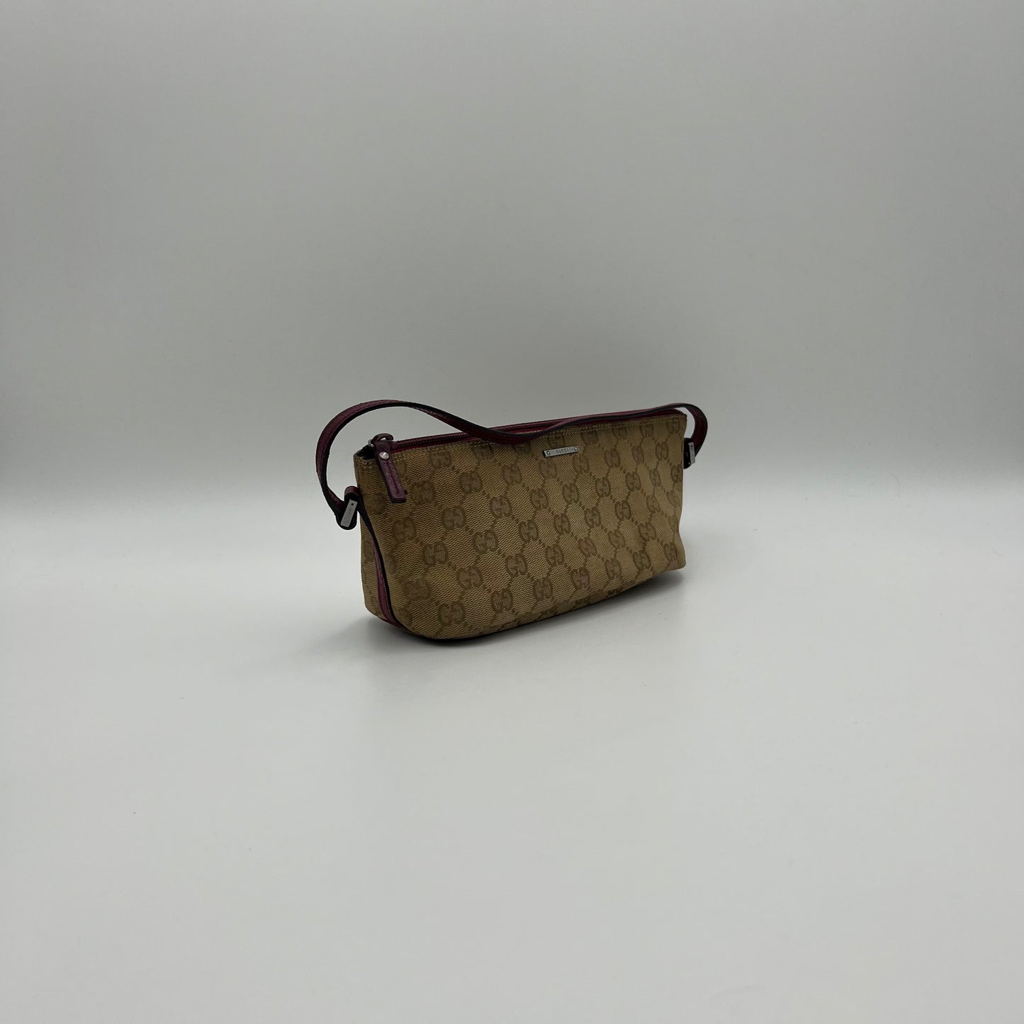 Gucci Beige Monogram Canvas and Pink Leather Boat Pochette