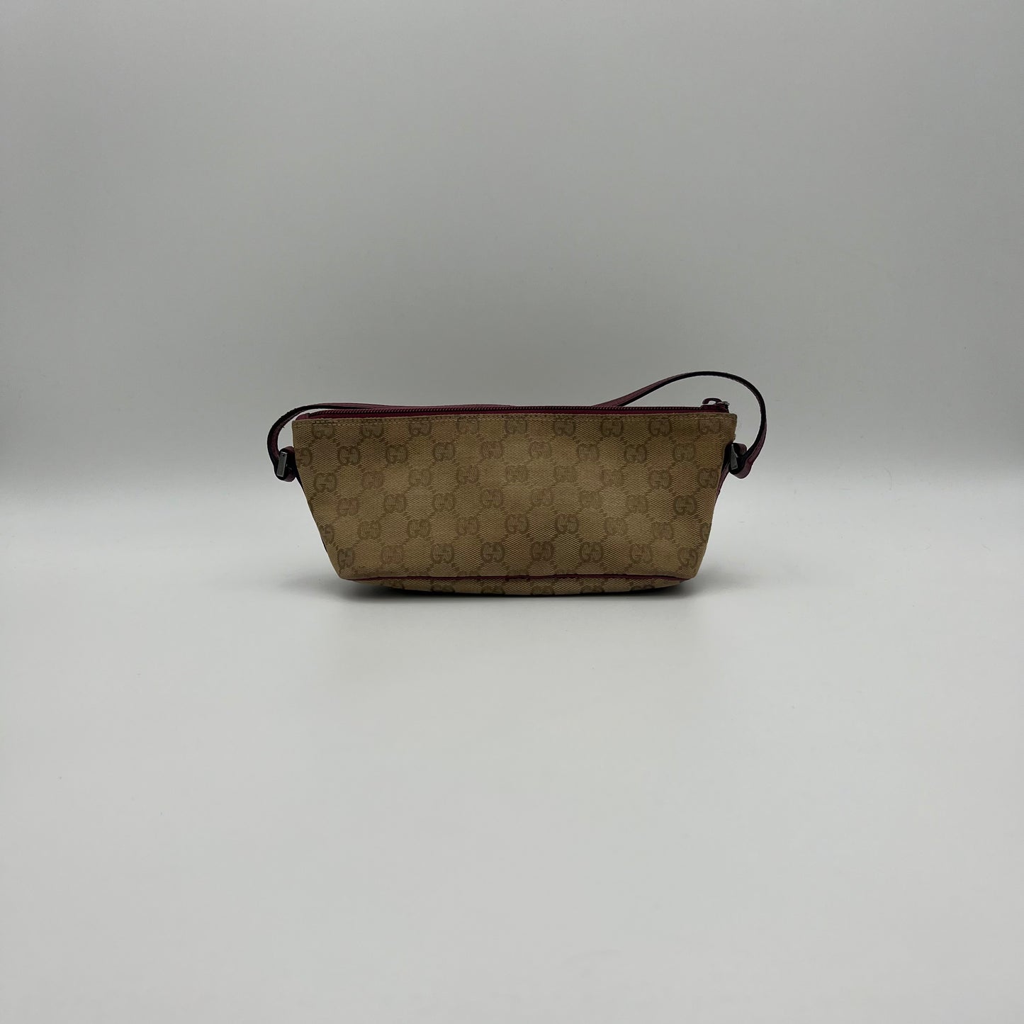 Gucci Beige Monogram Canvas and Pink Leather Boat Pochette