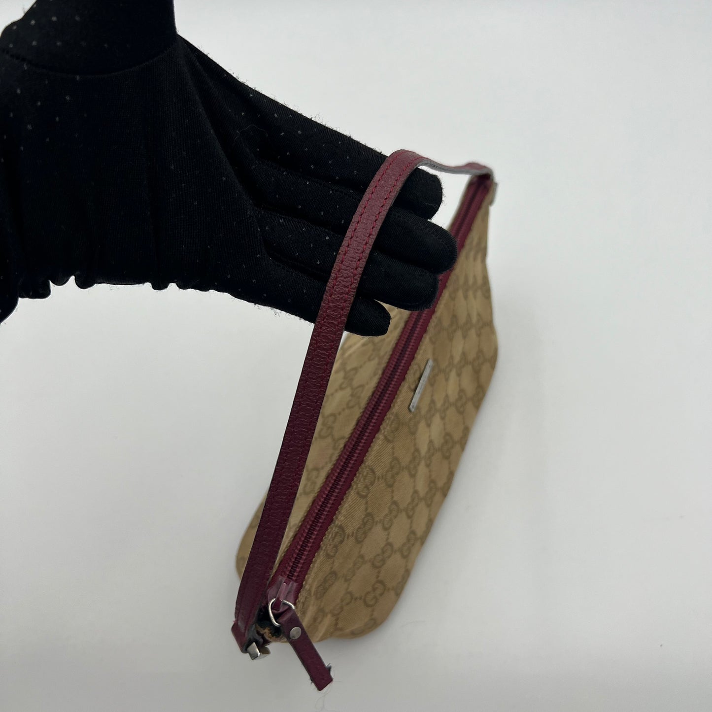 Gucci Beige Monogram Canvas and Pink Leather Boat Pochette