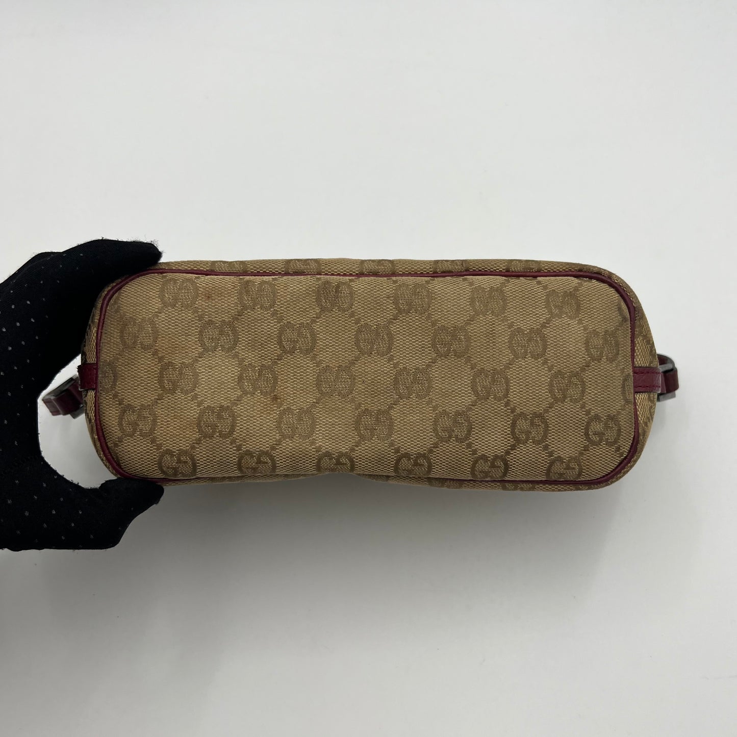 Gucci Beige Monogram Canvas and Pink Leather Boat Pochette