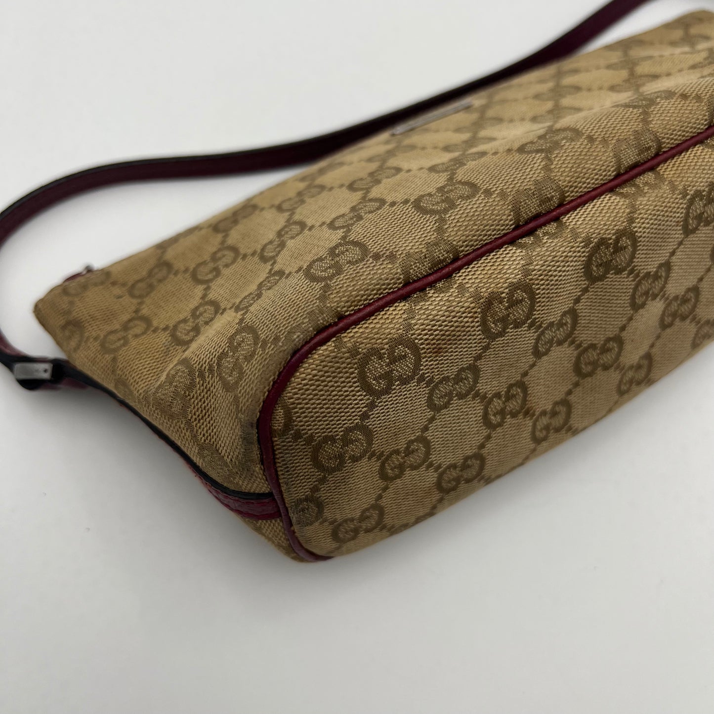 Gucci Beige Monogram Canvas and Pink Leather Boat Pochette