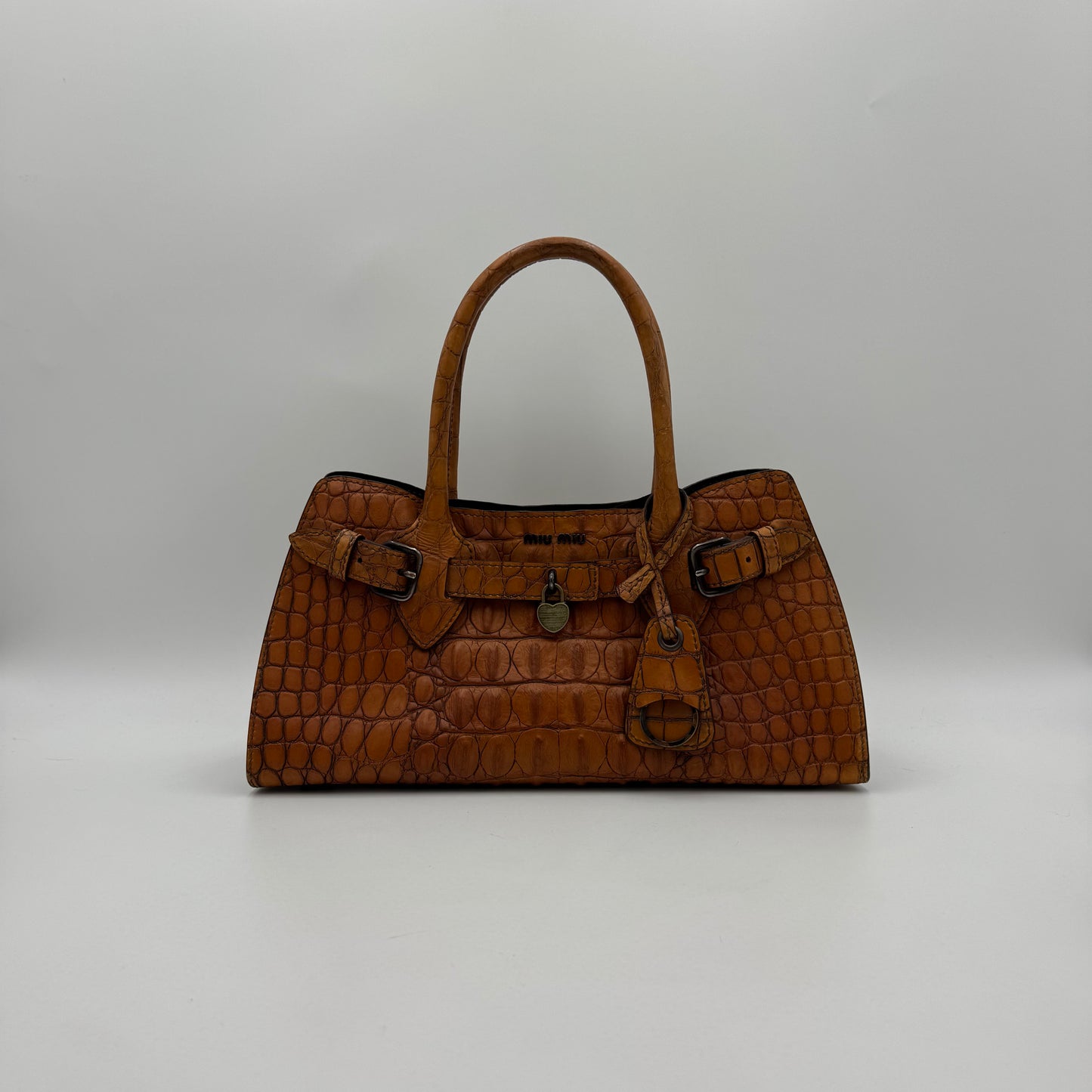 Miu Miu Brown Croc Embossed Handbag
