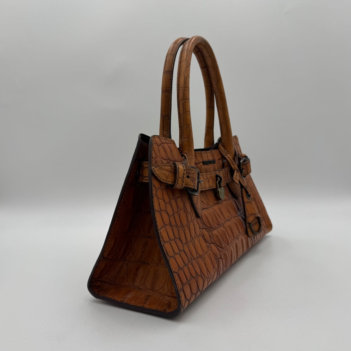 Miu Miu Brown Croc Embossed Handbag