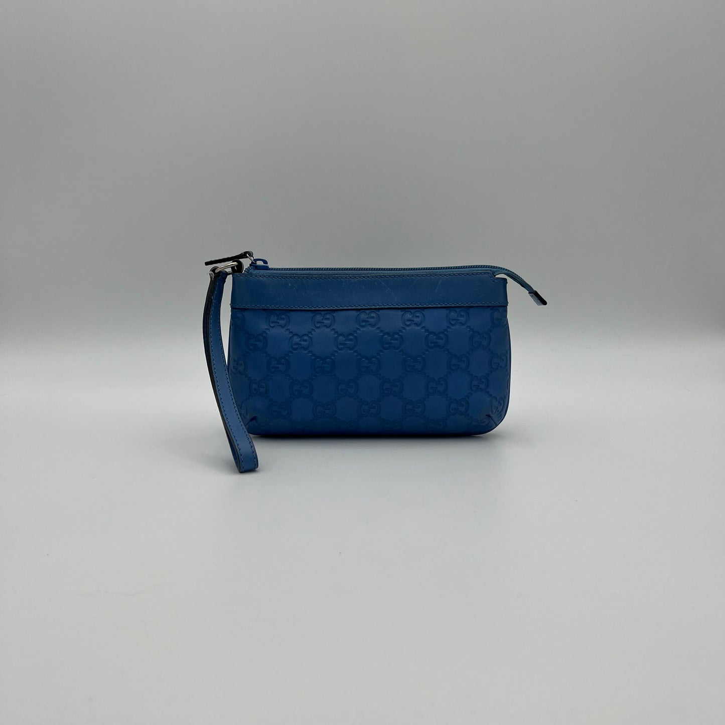 Gucci Blue Guccissima Leather Wristlet Pouch