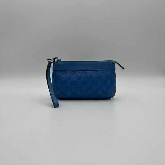 Gucci Blue Guccissima Leather Wristlet Pouch