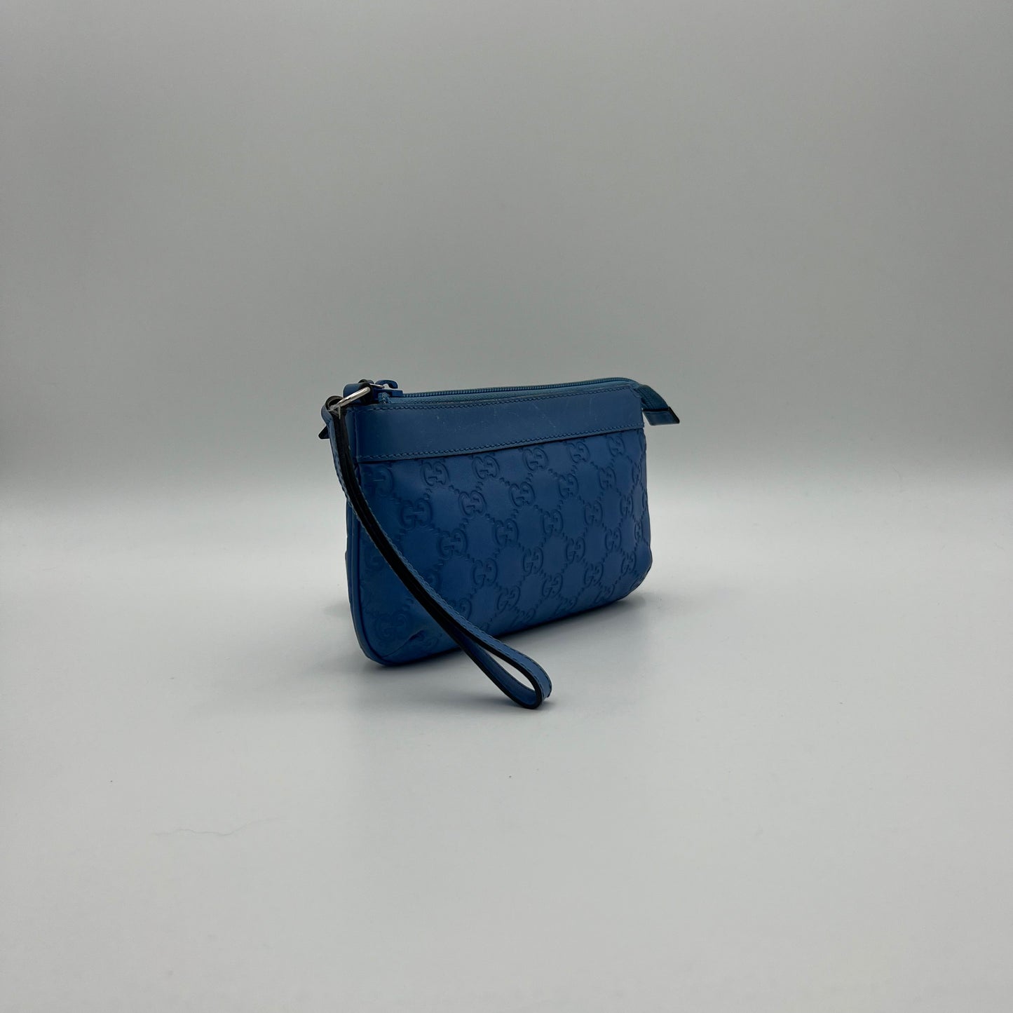 Gucci Blue Guccissima Leather Wristlet Pouch