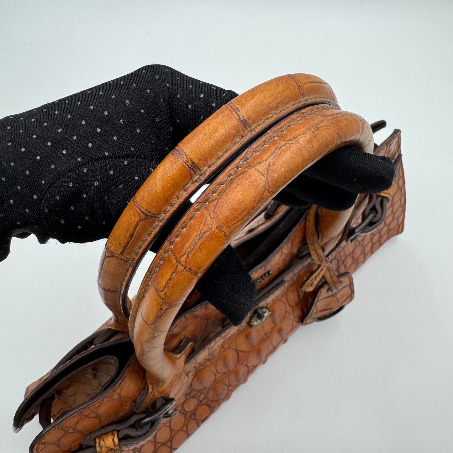 Miu Miu Brown Croc Embossed Handbag