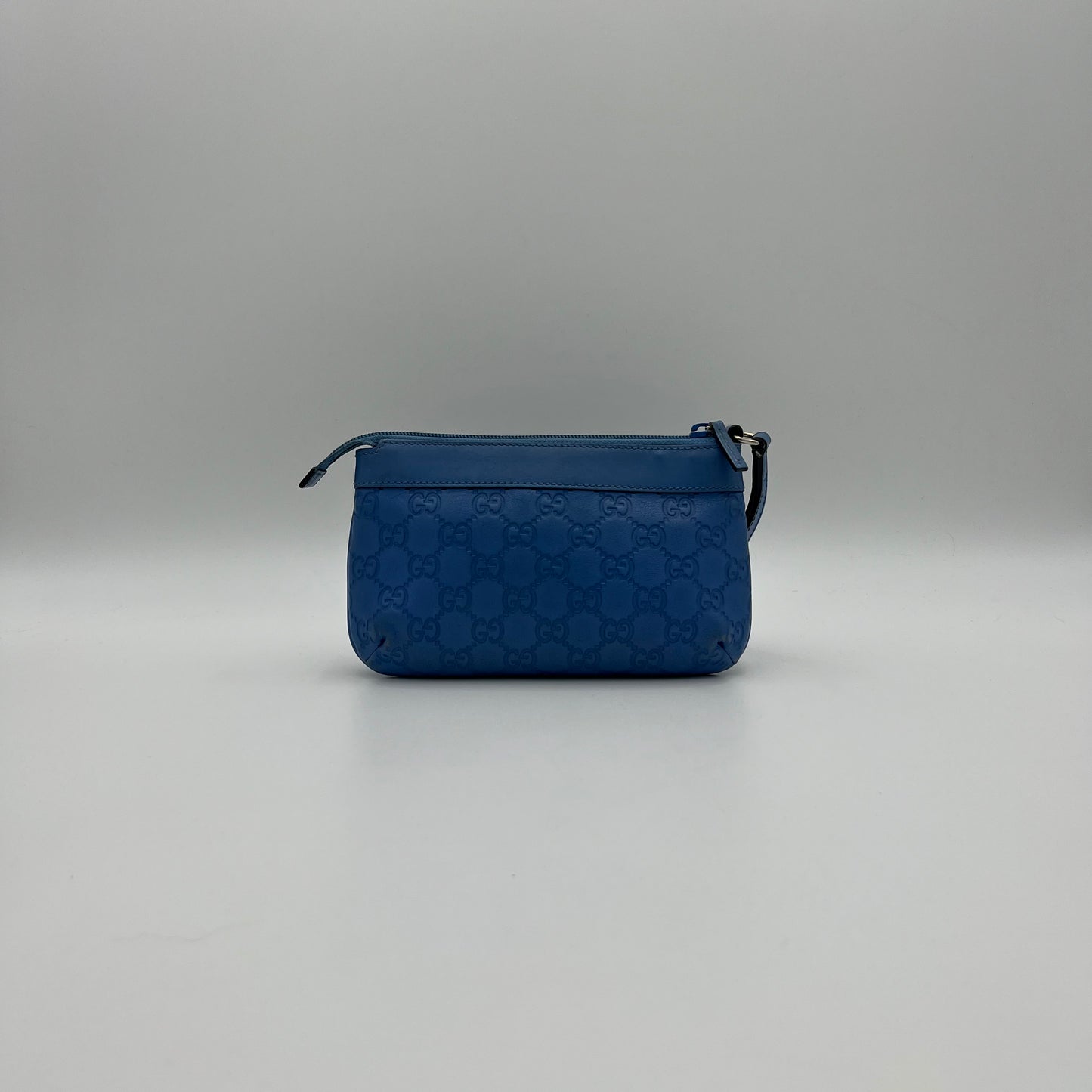 Gucci Blue Guccissima Leather Wristlet Pouch