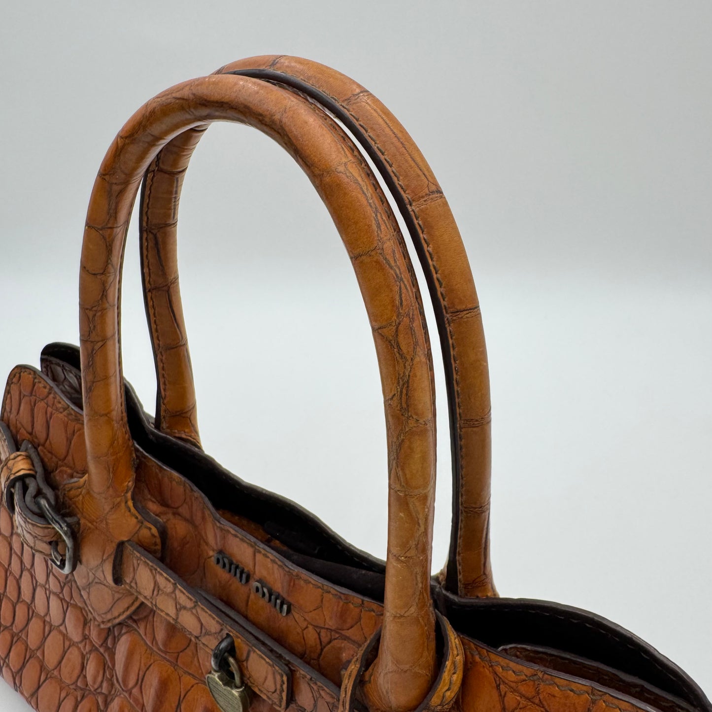 Miu Miu Brown Croc Embossed Handbag