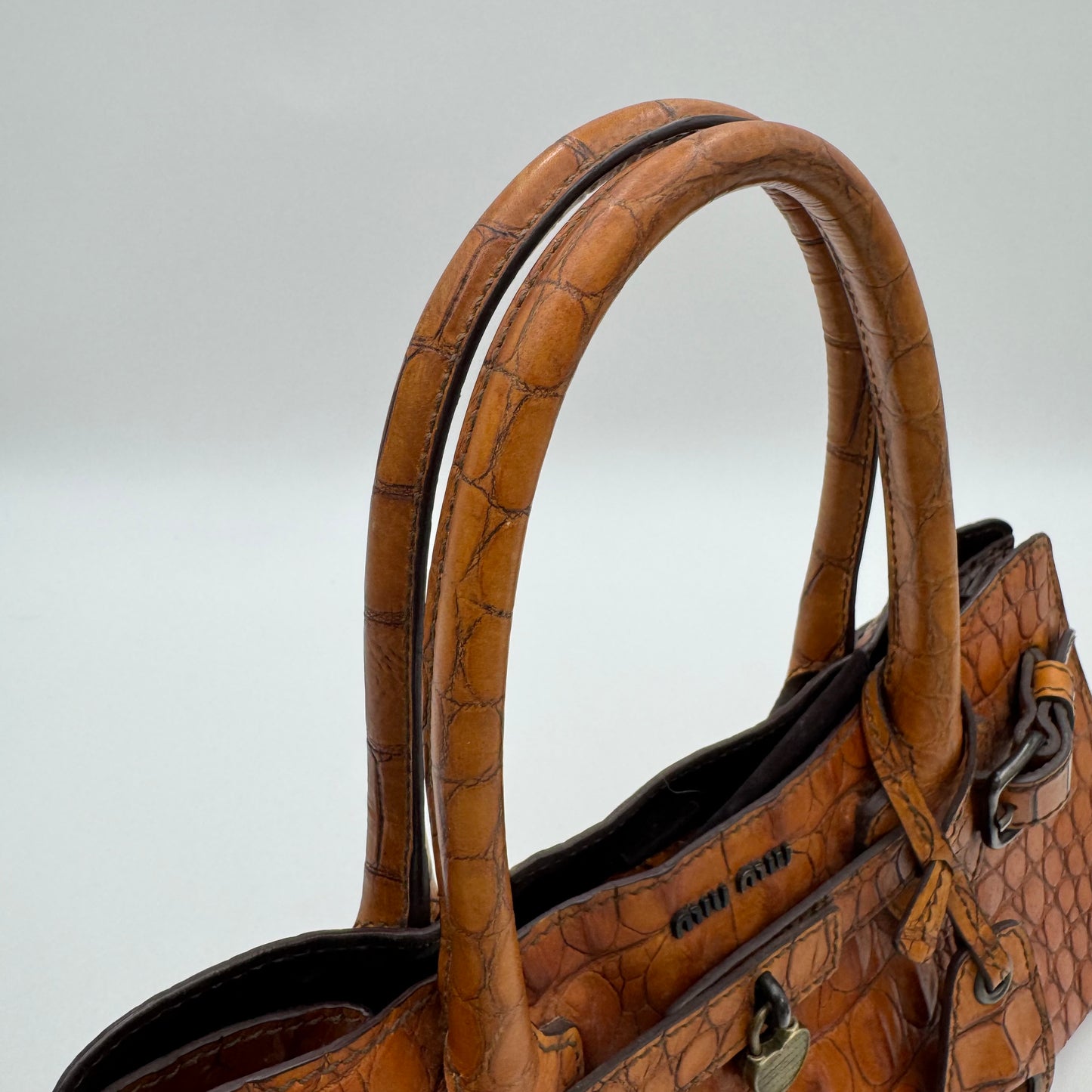 Miu Miu Brown Croc Embossed Handbag