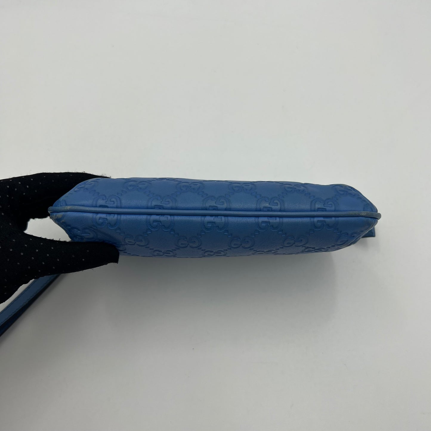 Gucci Blue Guccissima Leather Wristlet Pouch