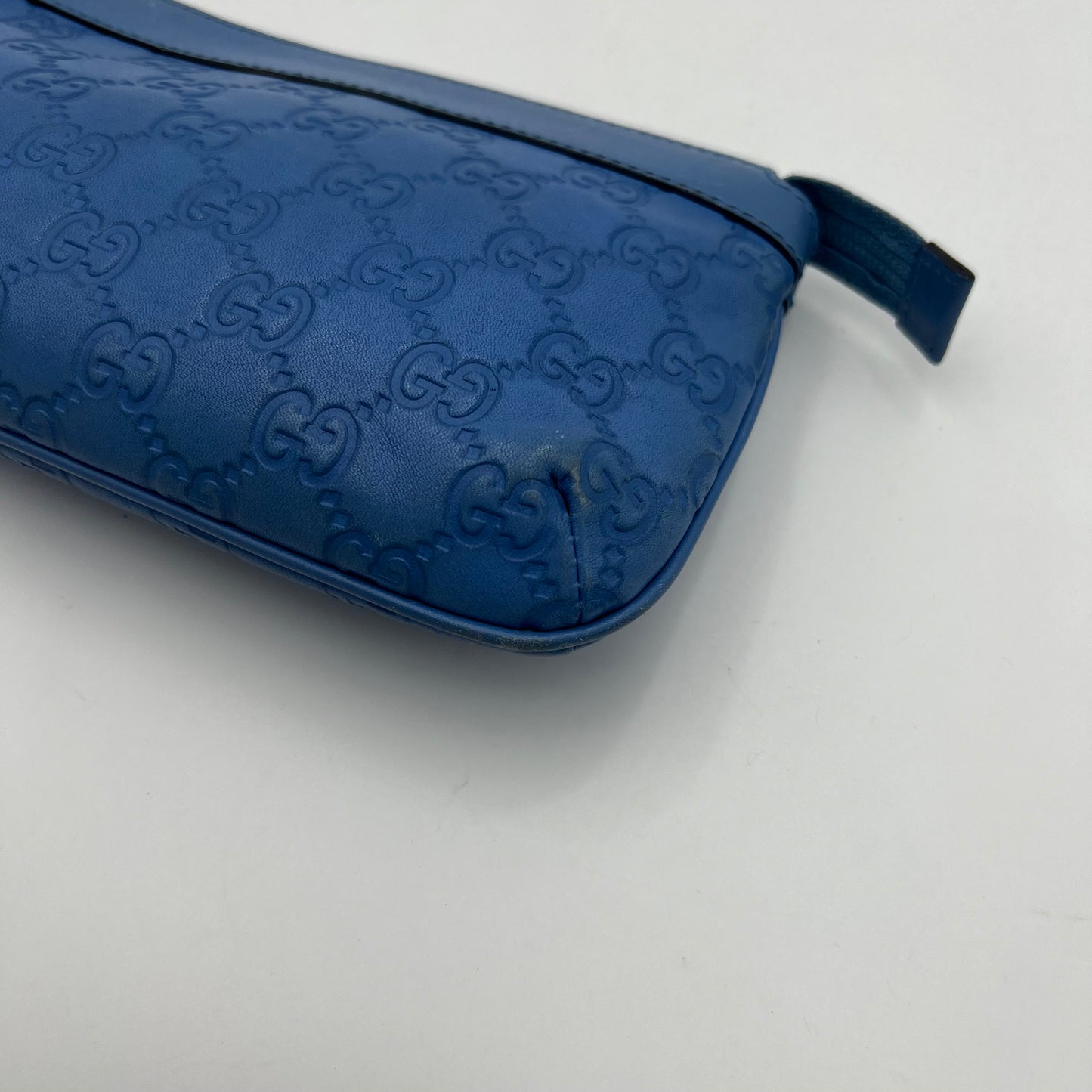 Gucci Blue Guccissima Leather Wristlet Pouch