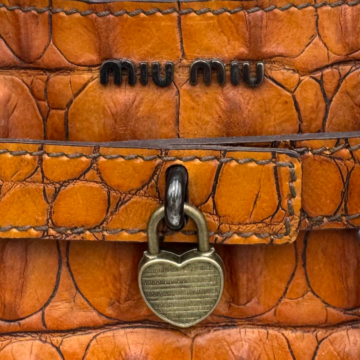 Miu Miu Brown Croc Embossed Handbag