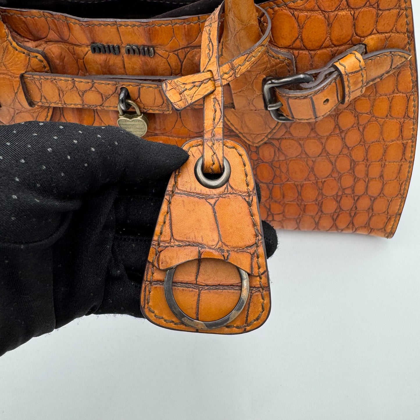 Miu Miu Brown Croc Embossed Handbag