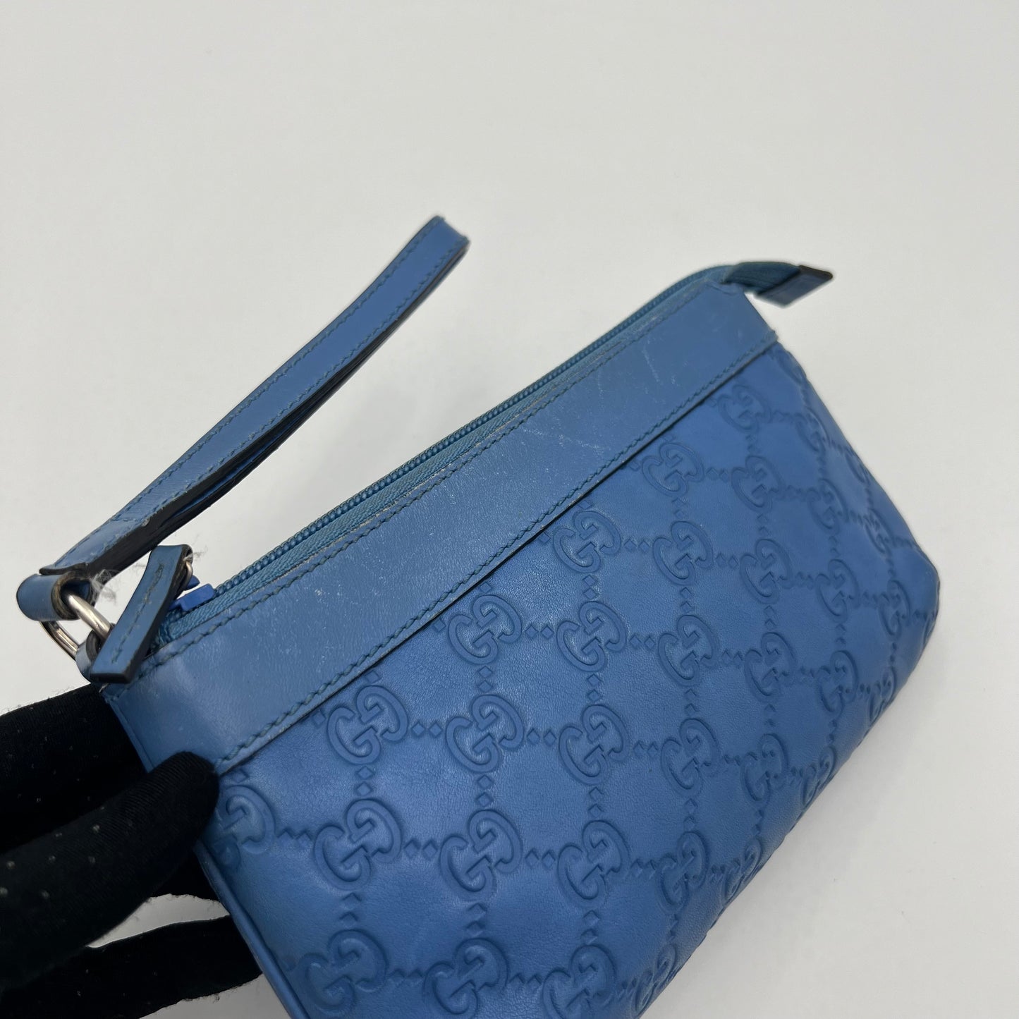 Gucci Blue Guccissima Leather Wristlet Pouch
