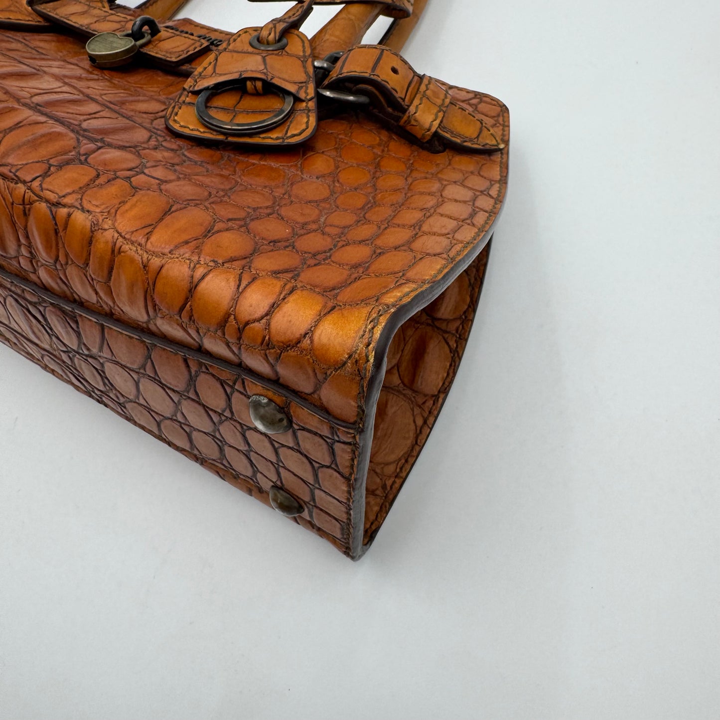 Miu Miu Brown Croc Embossed Handbag