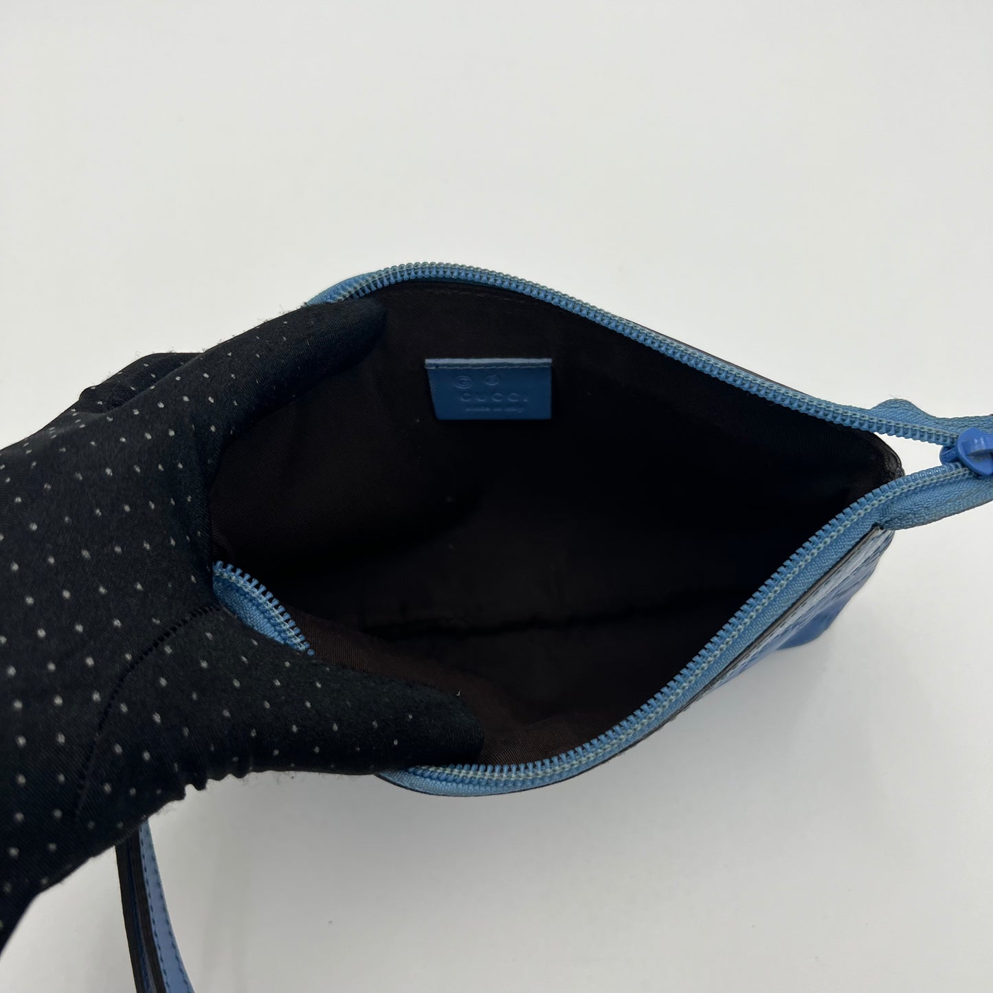 Gucci Blue Guccissima Leather Wristlet Pouch