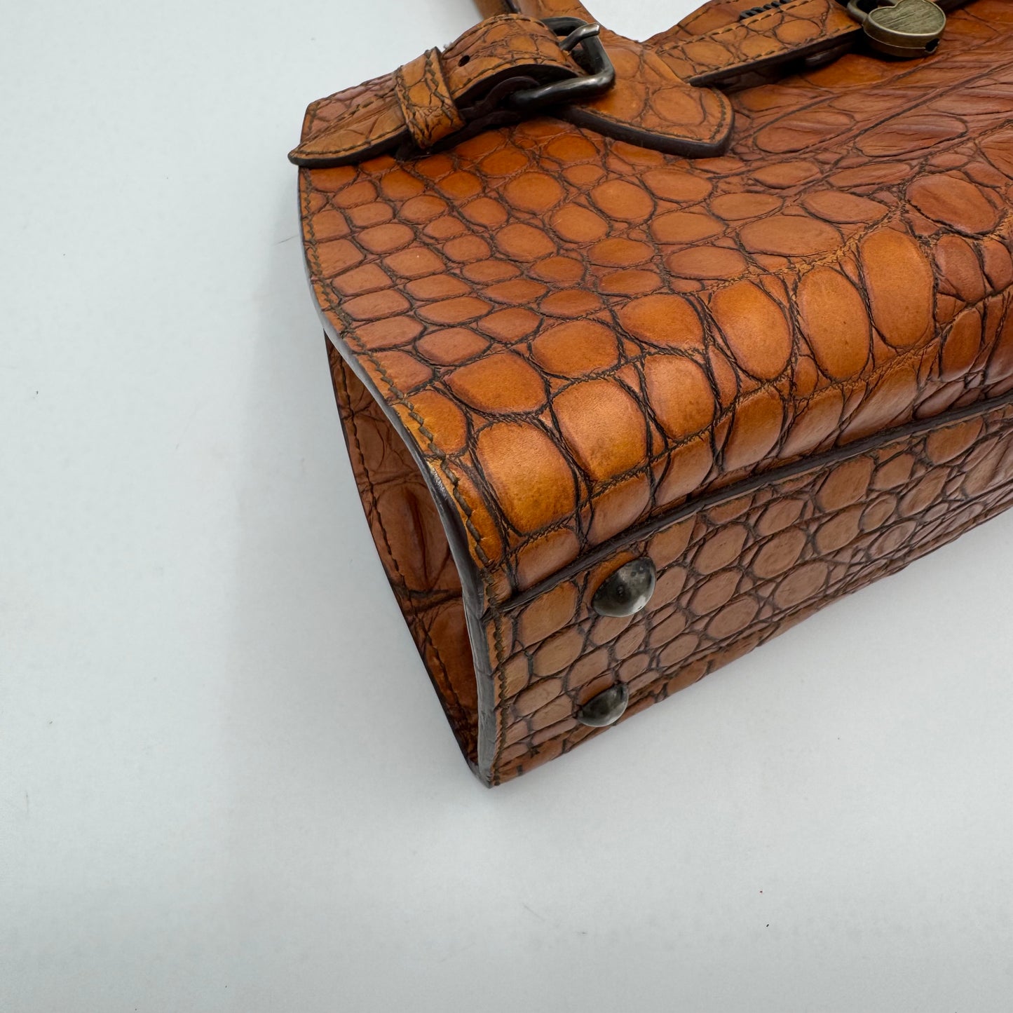 Miu Miu Brown Croc Embossed Handbag