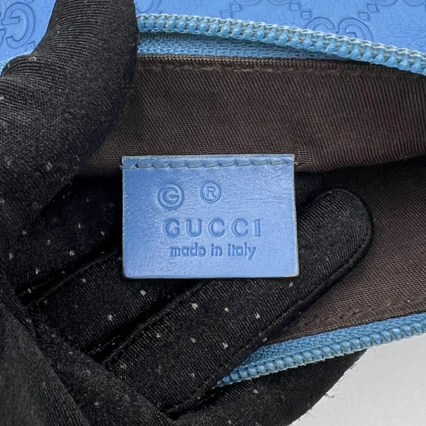 Gucci Blue Guccissima Leather Wristlet Pouch