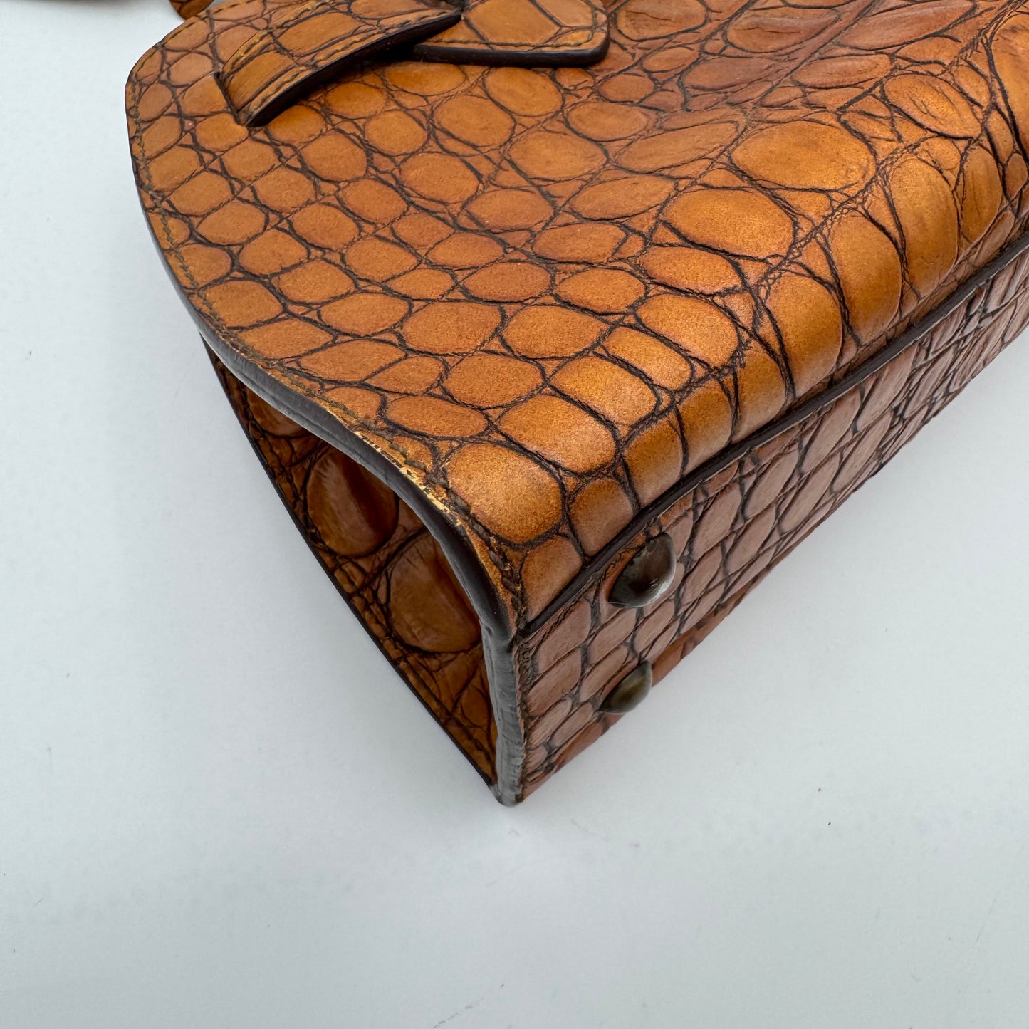 Miu Miu Brown Croc Embossed Handbag
